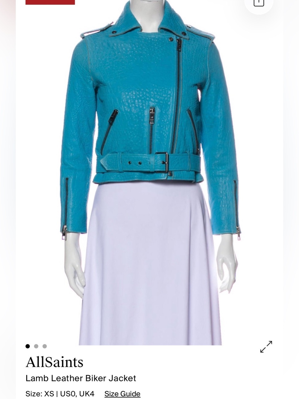 All Saints Teal Leather Biker Jacket with Belt